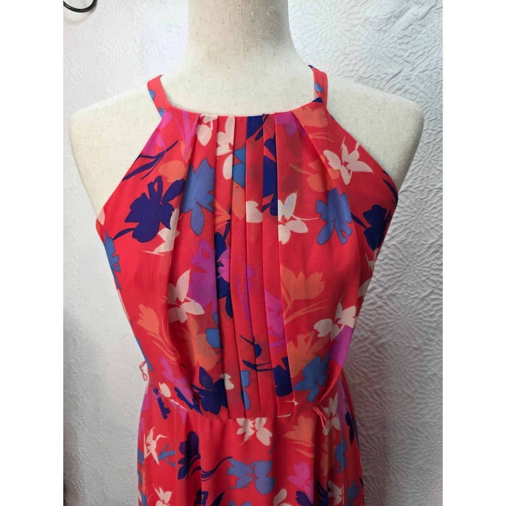Vince Camuto High Low Halter Dress Womens 2 Pink Orange Floral Good Condition - Picture 3 of 8